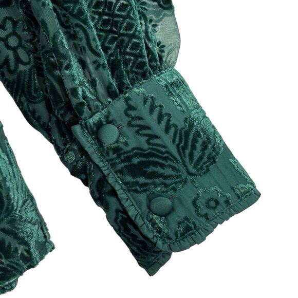 Soft Surroundings Top Vanetta Velvet Burnout Women’s Large Emerald Green Blouse - Picture 6 of 8